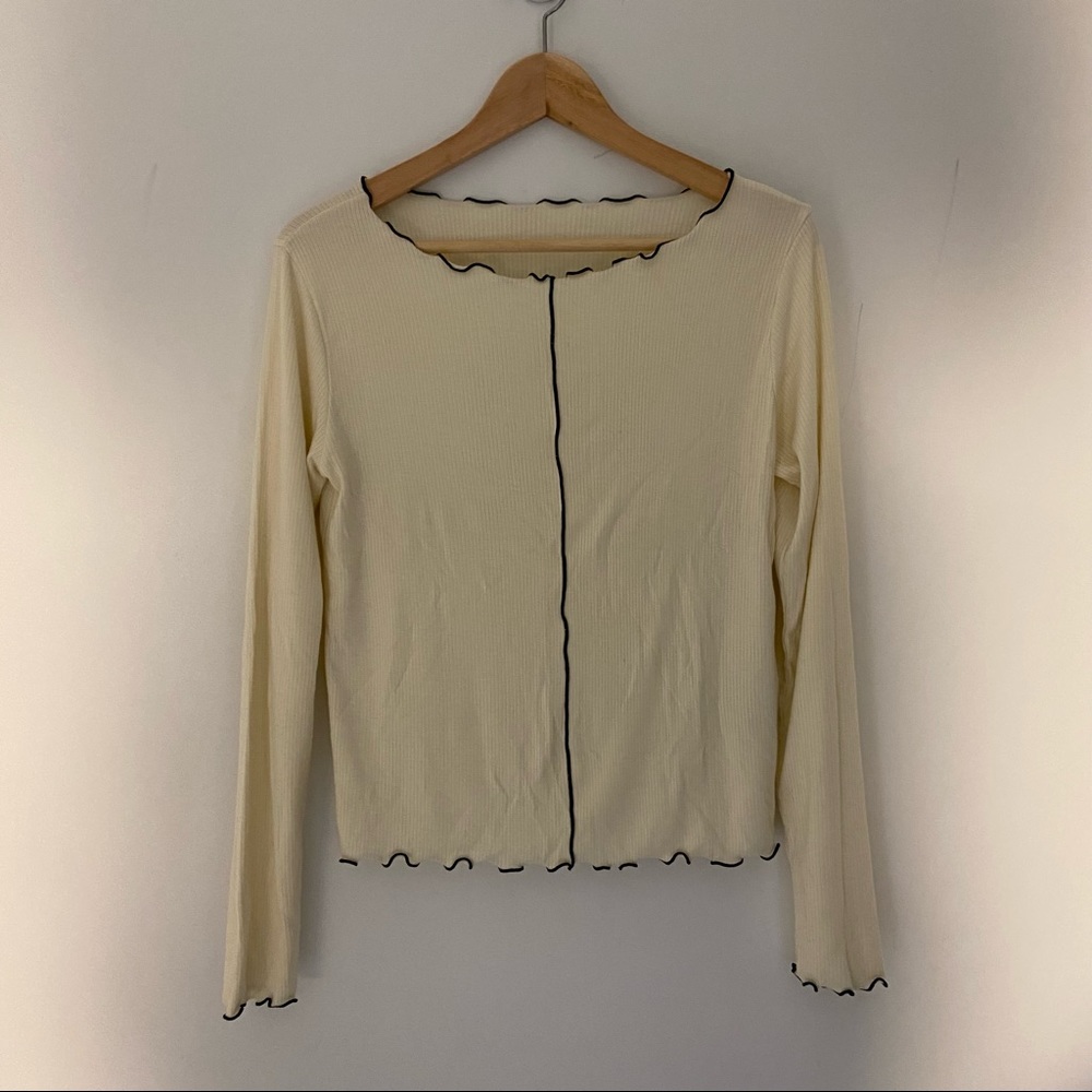 Cream Ribbed Long Sleeve Shirt
